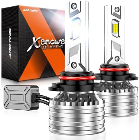 SEALIGHT 9005 Bulbs, 120,000LM 1700% Brightness, HB3 9005 6500K Cool White LED Bulbs, IP68 Waterproof 80000Hrs Lifespan, 5X Heat Dissipation driving LED Bulbs, Plug and Play, 2 Pack