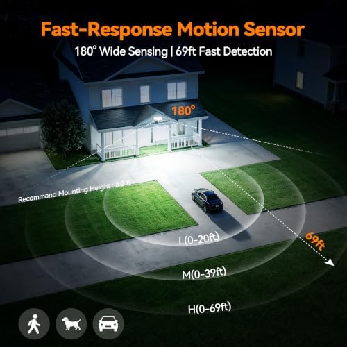 85W 10000LM Motion Sensor Outdoor Lights, 4-Head Super Bright LED Security Light, 5000K Daylight, IP65 Waterproof Hardwired Motion Detector Flood Lights Outdoor for Garage, Yard (Black)