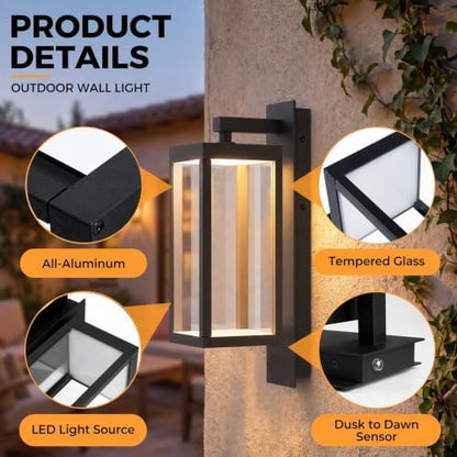 Outdoor Wall Lights, Dusk to Dawn Outdoor Lighting, 15" LED Exterior Lighting Fixtures, Waterproof Sconce Porch Lights, Wall Mount Lamps for Doorway, Garage, Porch, Patio, Yard, Front Door