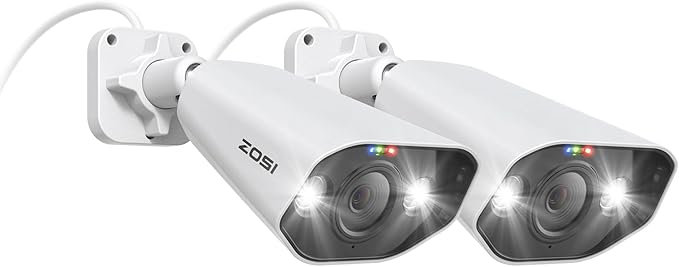 ZOSI 2 Pack 4K PoE Security Cameras, Human Detection, Color Night Vision, Two Way Audio, 8MP Weatherproof Outdoor Indoor IP Add-on Camera 4K PoE NVR