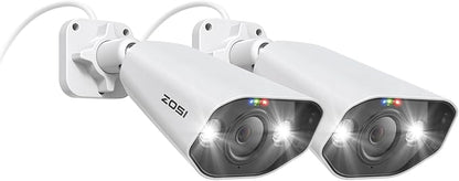 ZOSI 2 Pack 4K PoE Security Cameras, Human Detection, Color Night Vision, Two Way Audio, 8MP Weatherproof Outdoor Indoor IP Add-on Camera 4K PoE NVR
