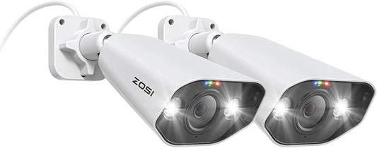 ZOSI 2 Pack 4K PoE Security Cameras, Human Detection, Color Night Vision, Two Way Audio, 8MP Weatherproof Outdoor Indoor IP Add-on Camera 4K PoE NVR