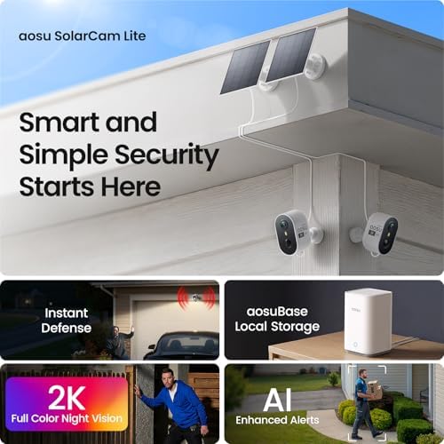 aosu 2K Solar Security Cameras Wireless Outdoor System, 6-Cam-Kit