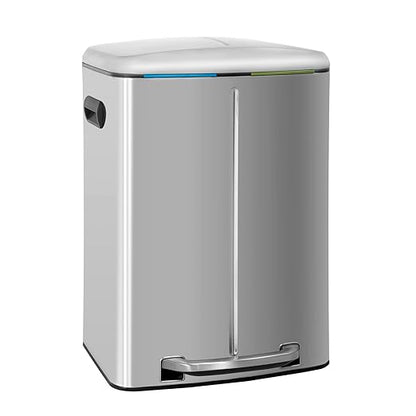 PayLessHere Dual Compartment Trash Can with Lid Removable Inner Bucket Foot Pedal Soft Close for Office Home Kitchen Garbage Can Trash Bin (Stainless Steel, 10 G)
