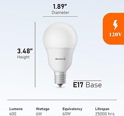 Maelsrlg E17 Intermediate Base LED Bulb, 6W (60 Watt Equivalent) G14 Globe Ceiling Fan Light Bulbs, Cool White 4000K, 600 Lumens, Non-Dimmable, Pack of 6
