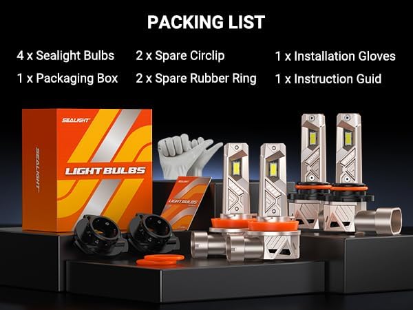 SEALIGHT 9005 H11 Lights Combo, 132,000LM Ultra-1000% Brighter S6-Pro with 2025 4th-Core LED Chips, 6500K hb3 h8 Combo or fog, Up 80,000hrs+ Lifespan, 3 Min Plug and Play,IP68, Pack of 4