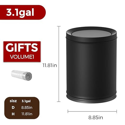 12L/3GAL Black Bathroom Trash Can with Lid,Swing Lid Trash can for Bedroom, Modern Trash Can for Bathroom,Bedroom,Living Room,Office,Laundry,Hotel,Bank