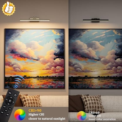 Picture Light for Wall, Antique Brass, 13.8", RF Remote Control
