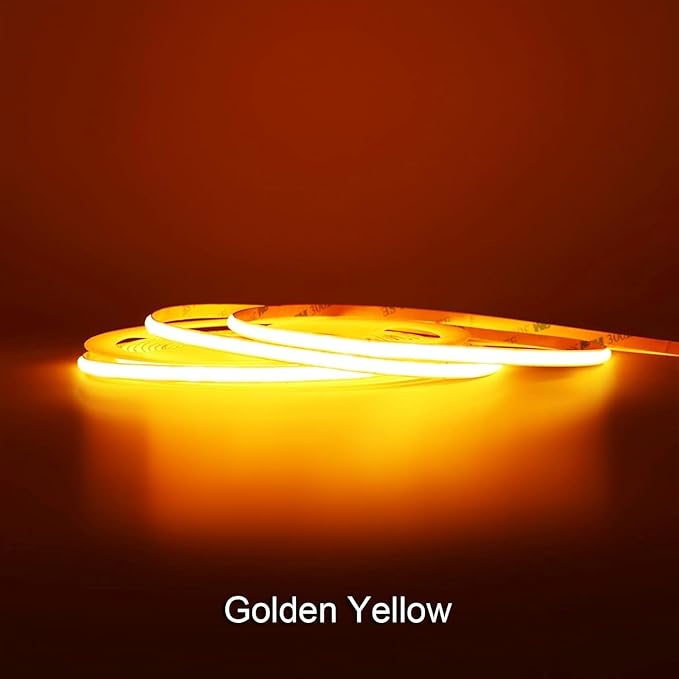 24V COB LED Strip Lights, 16.4ft Ultra Narrow 5mm Golden Yellow LED Tape with 4000 LEDs, High Bright Dotless Dimmable Flexible LED Ribbon for Indoor Hotel Home Christmas Decor (No Power Supply)