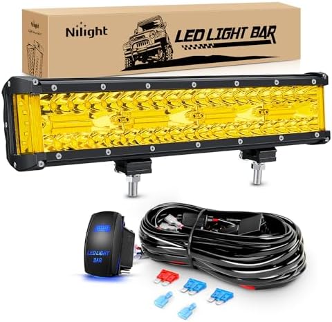 Nilight Side Shooter LED Light 1PC 12 Inch Yellow Beam with Wiring Kit