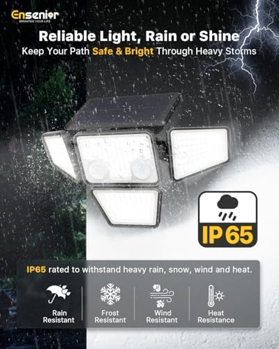 Motion Sensor Outdoor Solar Lights, Security Flood Lights 4-Head, 3 Pack