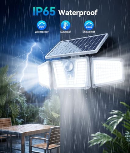 KOOPER Solar Flood Lights, 210 LED Motion Sensor Outdoor Lights, Solar Motion Lights Outdoor Waterproof, 3 Heads 300° Wide Angle Outdoor Security Lights for Yard Patio Garage Entryways, 6 Pack, White