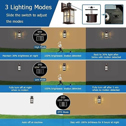 Motion Sensor Outdoor Wall Lantern Brown Dusk to Dawn Exterior Porch Light