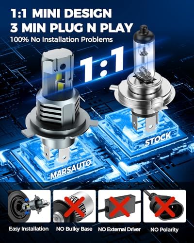 Marsauto H4 Bulb, 50000LM Brightness Output 6000K Cool White,9003 H4 Fog Bulbs IP68 Waterproof 80000Hrs Lifespan, 3Mins Installation, 2 Pack