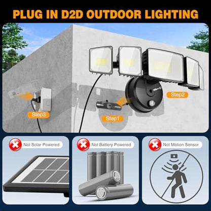 Onforu 150W 15000LM Dusk to Dawn Outdoor Lighting,5 Heads Plug in Flood Lights,6500K Super Bright Automatic Black Outdoor Lighting,IP66 Waterproof Hardwired LED Security Lights for Garage,Yard,Outside
