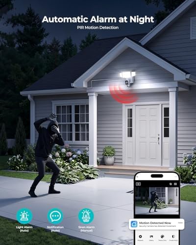 iMaihom 2K Floodlight Camera with Plug-in Power Cable, 3000LM Security Outdoor Cam with Motion-Activated, Color Night Vision, 2-Way Audio, Siren, 24/7 Recording, IP65, 5G/2.4G WiFi, Works with Alexa