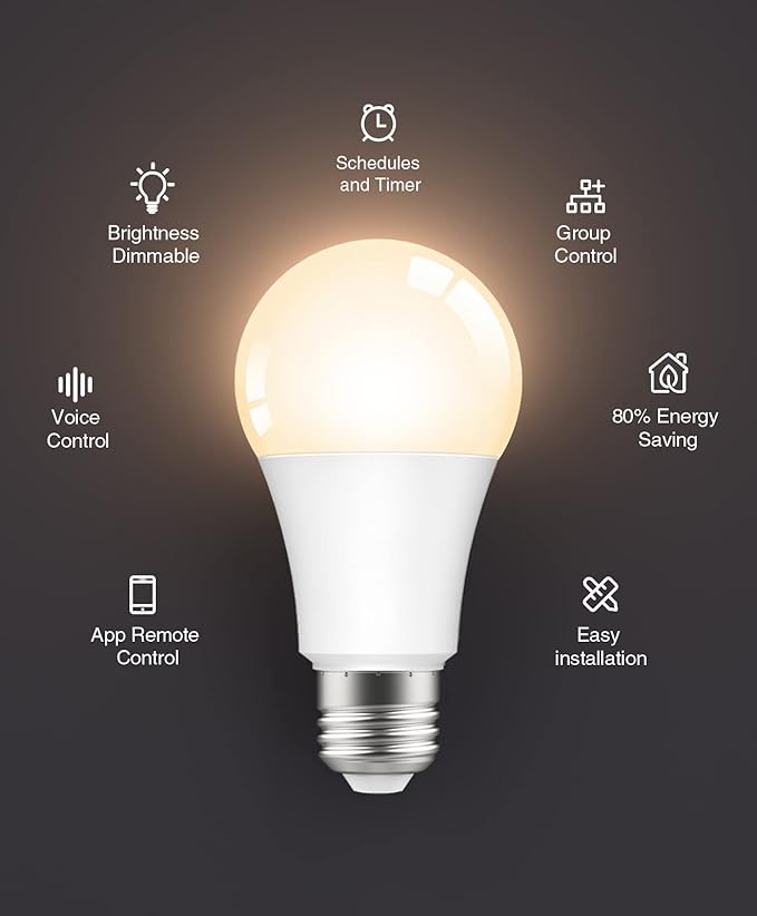 Wi-Fi Smart Light Bulb (White), 6 Pack-Compatible with Alexa and Google Assistant