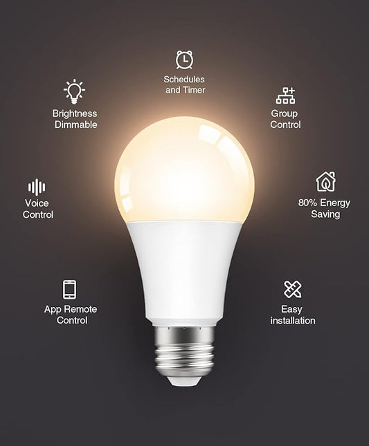 Wi-Fi Smart Light Bulb (White), 6 Pack-Compatible with Alexa and Google Assistant