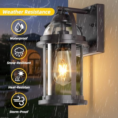 OKELI Dusk to Dawn Outdoor Wall Lights, Waterproof Lighting Fixtures Rustic Farmhouse Wall Lanterns with Clear Glass Shades Anti-Rust Outside Lights for Garage Patio Porch(Brown, 2 Pack)