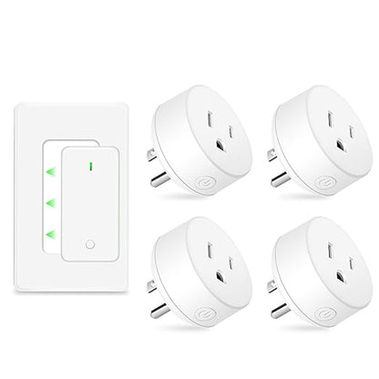 NineLeaf 4 Plug-in Light Switches with 1 Remote, Wireless Remote Control Light Switch with Wall Switch, 15A/1500W, TUV Listed, No Wiring, 500ft RF, Remote Control Outlet for Lamps,Household