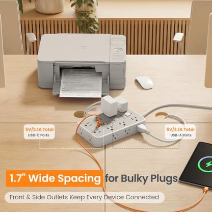 20 FT Surge Protector Power Strip with 6 USB, 16 Outlets, 2400J