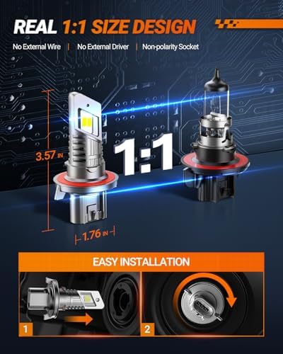 SEALIGHT H13 Bulb, H13 9008 Fog Lights Bulb 50000LM Super Bright,9008 Head Light Bulbs Fanless In Line Car Fog Bulb Plug and Play, Pack of 2