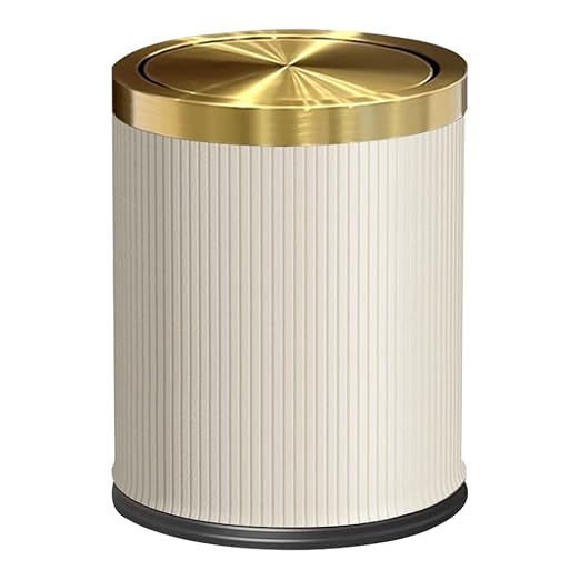 4 Gallon Bathroom Trash Can with Swing Lid, Large Gold White Garbage Can, Fancy, Big Leather Waste Basket, for Girls Bedroom Kitchen Powder Room (15L White)