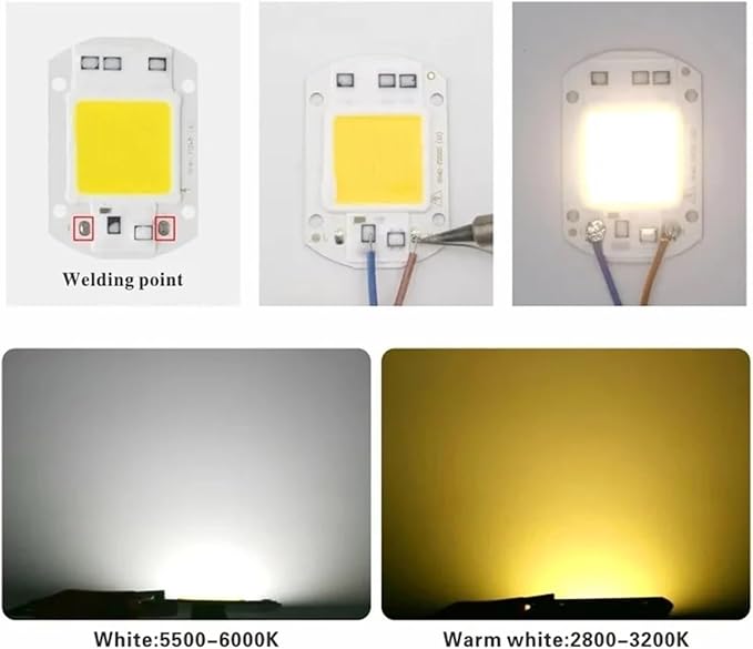 3pcs LED COB Lamp Bead IP65 Smart IC No Need Driver 10W 20W 30W 50W AC 220V 110V DIY Flood Light Led Bulb Spotlight Outdoor Chip Lam(Cold White,220V 10W)