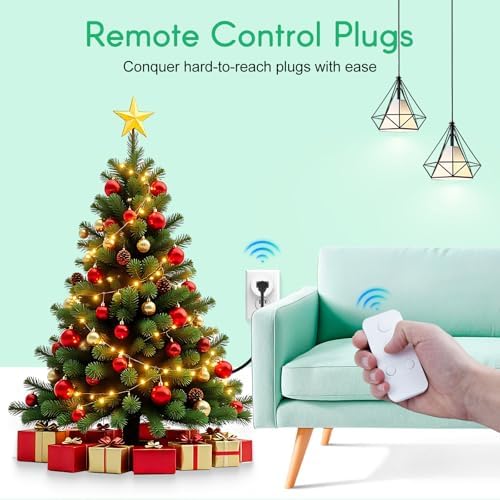 NineLeaf Remote Timer Switch, 500FT Long Range Wireless Plug in Light Switch, Easy Setup Remote Outlet, Programmable On/Off Control for Fans, Lights, Household Appliances,1Remote 6Outlets