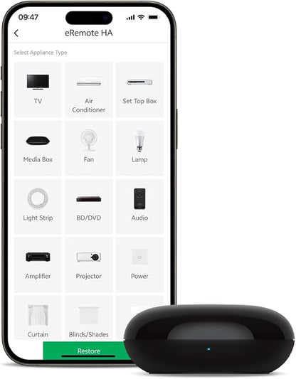 eRemote Hub Smart Wi-Fi IR Universal Remote Control, Infrared Blaster for TV, Aircon, STB, IR2MQTT Home Assistant, Compatible with Alexa, Google Home (eRemote HA)