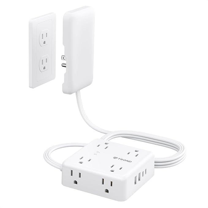 TROND 6FT Outlet Cover Extension Cord with 8 Outlet and 4 USB Ports | Flat Power Strip Cord Concealer, 2 USB A & 2 USB C, 1700 Surge Protector, Idea for Home Improvement to Hide TV Messy Cord