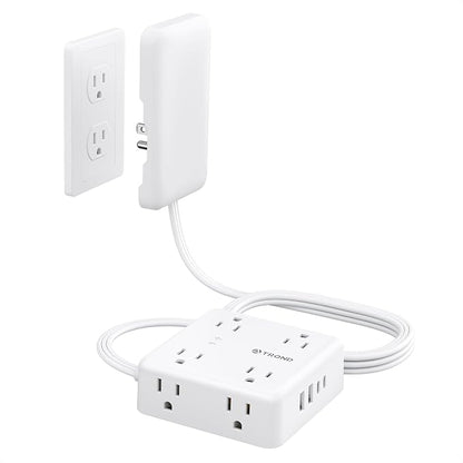 TROND 6FT Outlet Cover Extension Cord with 8 Outlet and 4 USB Ports | Flat Power Strip Cord Concealer, 2 USB A & 2 USB C, 1700 Surge Protector, Idea for Home Improvement to Hide TV Messy Cord