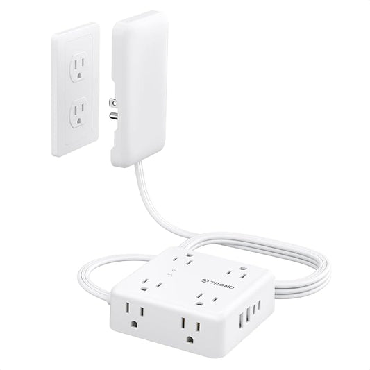 TROND 6FT Outlet Cover Extension Cord with 8 Outlet and 4 USB Ports | Flat Power Strip Cord Concealer, 2 USB A & 2 USB C, 1700 Surge Protector, Idea for Home Improvement to Hide TV Messy Cord