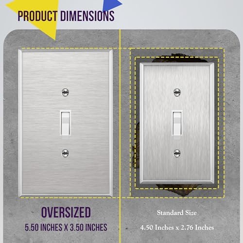 ENERLITES Toggle Light Switch Metal Wall Plate, Over Size 1-Gang, Silver