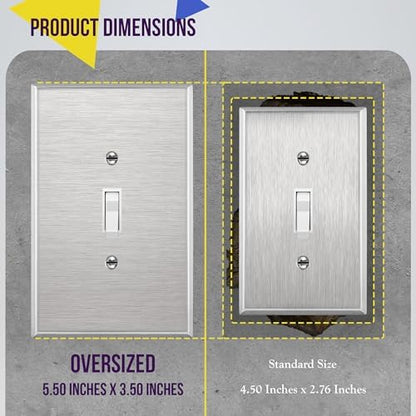 ENERLITES Toggle Light Switch Metal Wall Plate, Over Size 1-Gang, Silver