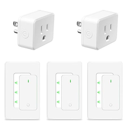 NineLeaf Remote Control Square Outlet Plug Switch, Buckle Design & Removable Wireless Light Switch, No Wiring Needed, 500 ft, 15A/1500W, Programmable, for Household Appliances,3 Switches 2 Outlets