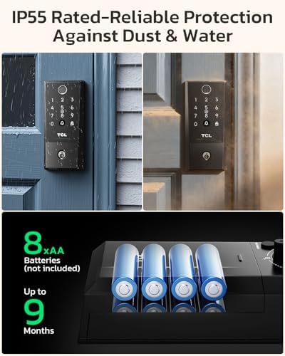 TCL Fingerprint Smart Lock, Keyless Entry Door Lock, Backlit Keypad Deadbolt Locks with Auto Lock, App Control, Doorbell, Compatible with Alexa & Google Assistant, Easy Install for Front Door, D2 Plus