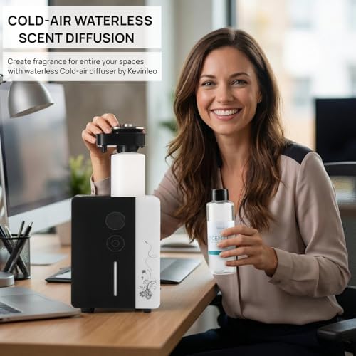 Kevinleo Whole House Scent Machine WiFi App, 7500 Sq Ft HVAC Cold Air Diffuser for Large Home Pet Odor, 800ml Waterless Smart Nebulizer Metal Shell Touch Control Gym Office Spa, No-Heat