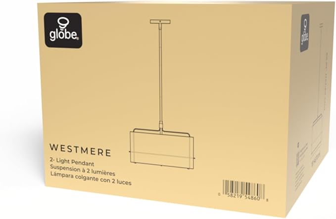 Globe Electric 2-Light Pendant Light, Off-White Fabric Shade with Matte Black Frame & Etched Acrylic Plate, Coastal or Updated Traditional Lighting for Dining Room or Bedroom