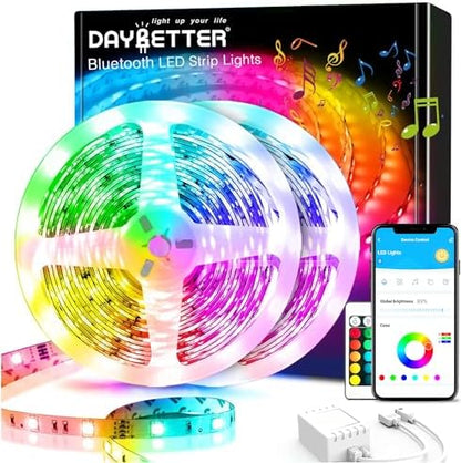DAYBETTER 65.6Ft Smart Led Lights,2835 RGB Led Strip Lights Kits with Remote, App Control Timer Schedule Led Music Strip Lights(2 Rolls of 32.8ft)