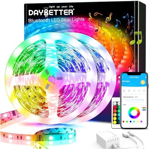 DAYBETTER 65.6Ft Smart Led Lights,2835 RGB Led Strip Lights Kits with Remote, App Control Timer Schedule Led Music Strip Lights(2 Rolls of 32.8ft)