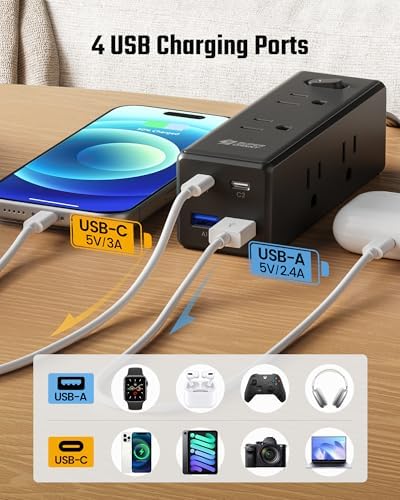 SUPERDANNY 20Ft Extension Cord with Multiple Outlets, Flat Plug Power Strip