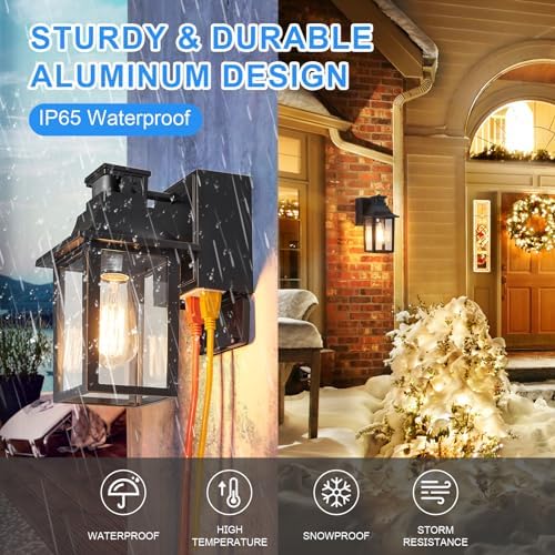 Porch Lights with GFCI Outlet,Dusk to Dawn Motion Sensor Outdoor Lights
