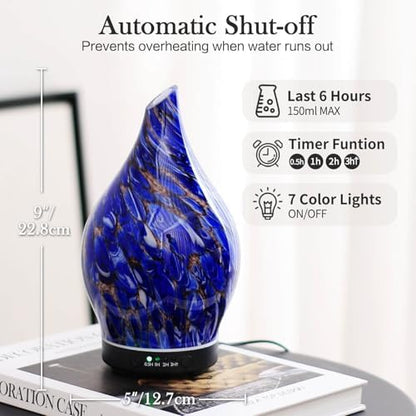 Porseme Essential Oil Diffuser 150ml Handmade Glass Diffuser 6H Runtime