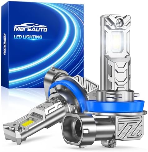 Marsauto M1C H11 Bulbs, 30000LM 6500K Cool White, Compatible with H8/H9/H16, Fanless Passive Cooling, Ultra Quiet Plug and Play Fog Light, Pack of 2