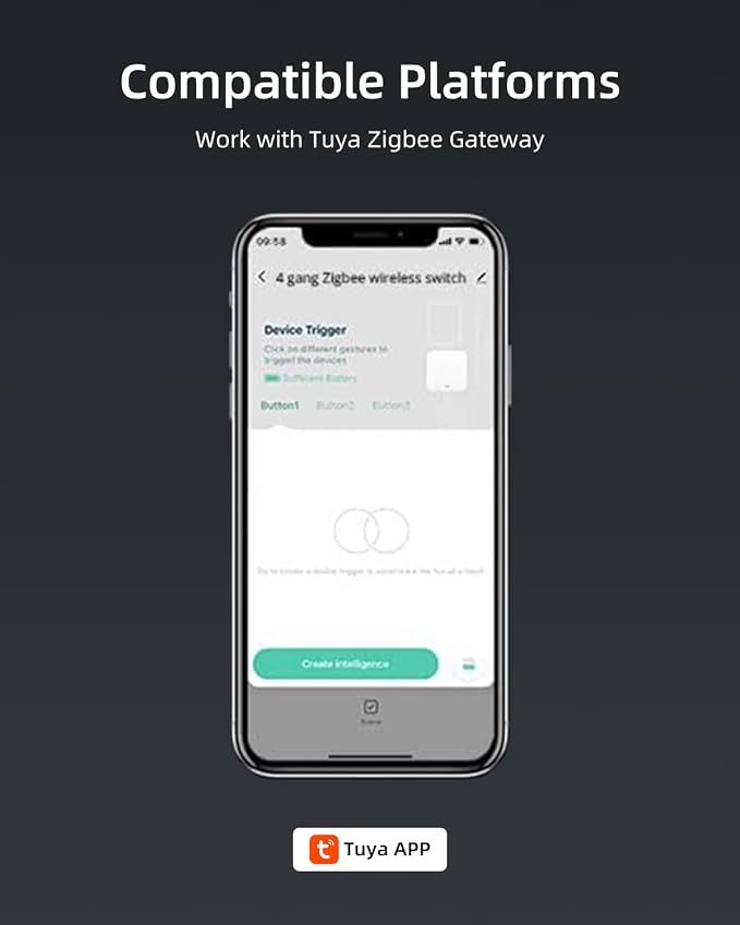 Zigbee3.0 Smart Button, Smart Controller with 4-Way Remote Control Button Switch ZigBee Remote, Need Zigbee Hub Work with Tuya Smart