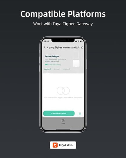 Zigbee3.0 Smart Button, Smart Controller with 4-Way Remote Control Button Switch ZigBee Remote, Need Zigbee Hub Work with Tuya Smart