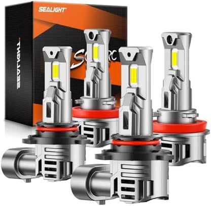 SEALIGHT 9005 H11 LED Bulbs Combo, 100000LM 10X Super Bright 6500K White, HB3 H8/H9/H16 Fog, 1:1 Real Size Plug-N-Play Pack of 4