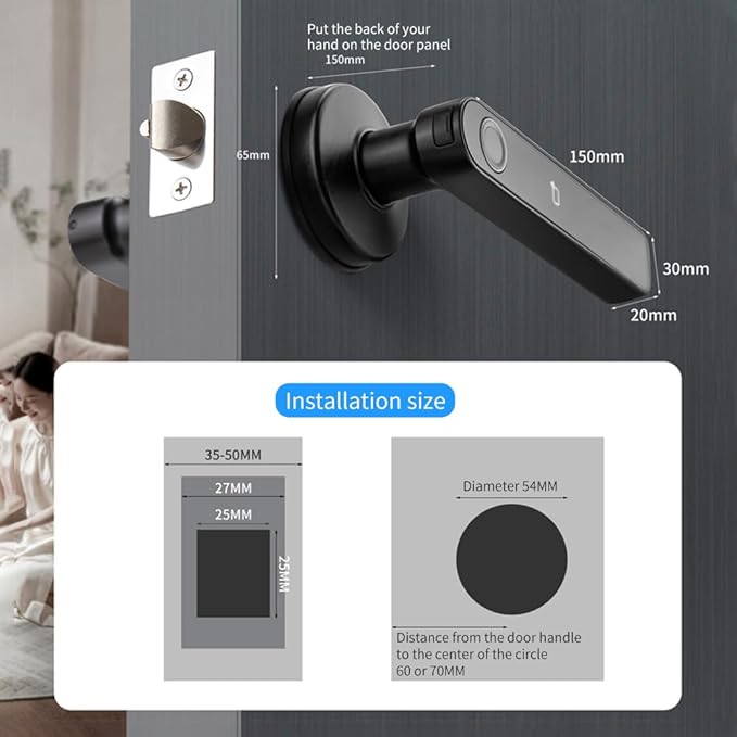 Smart Biometric Fingerprint Door Lock System,Tuya&Smartlife APP Bluetooth Digital Handle Lock,Keyless Entry Door Lock Home Security,for bedrooms,Families,Hotels,Offices,Apartments (Black)