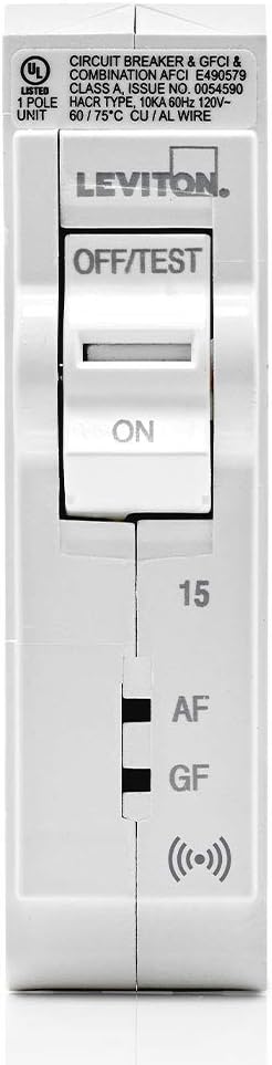 Leviton 15A 1-Pole Plug-On Smart AFCI/GFCI Branch Circuit Breaker, Hydraulic Magnetic, 120 VAC, LB115-DS, White